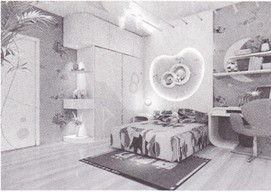 藍(lán)色的墻紙和黃白相間的家具造就了一個兒童樂園